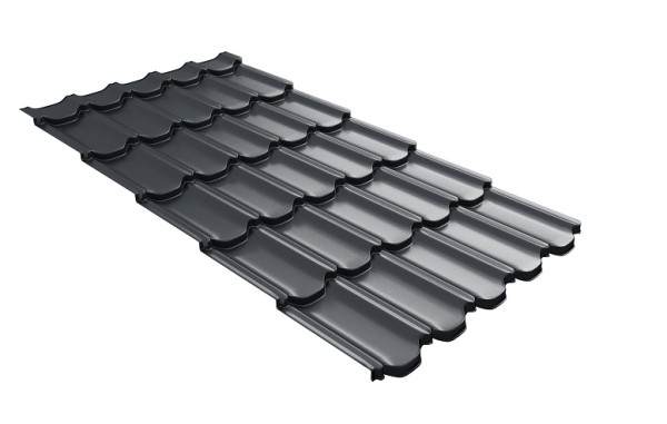 Металлочерепица квинта плюс с 3D резом 0,5 Satin RAL 7024 мокрый асфальт купить в Кингисеппе